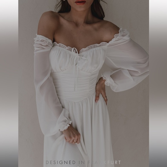 🌸 LICHI midi dress with pleated bodice and semi-transparent sleeves - Picture 5 of 17